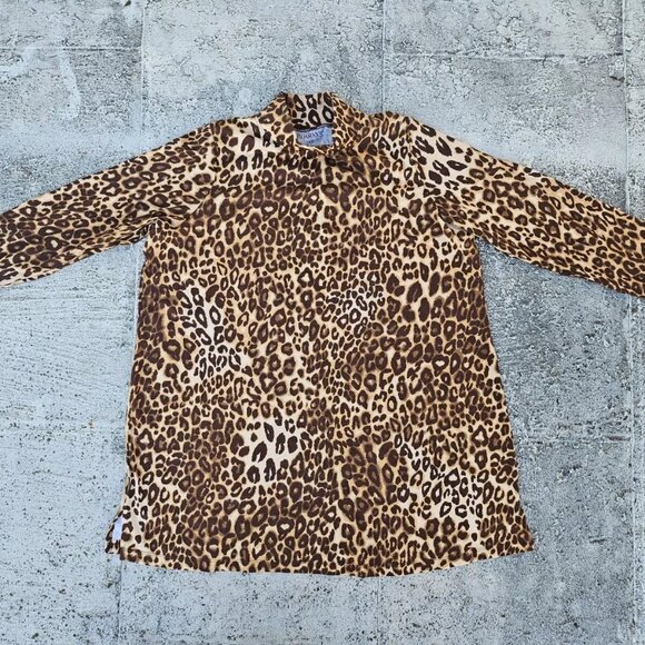 Roaman's Women Top Dress Shirt Turtleneck Animal Print Brown Cotton Size L 18-20 - Picture 7 of 9